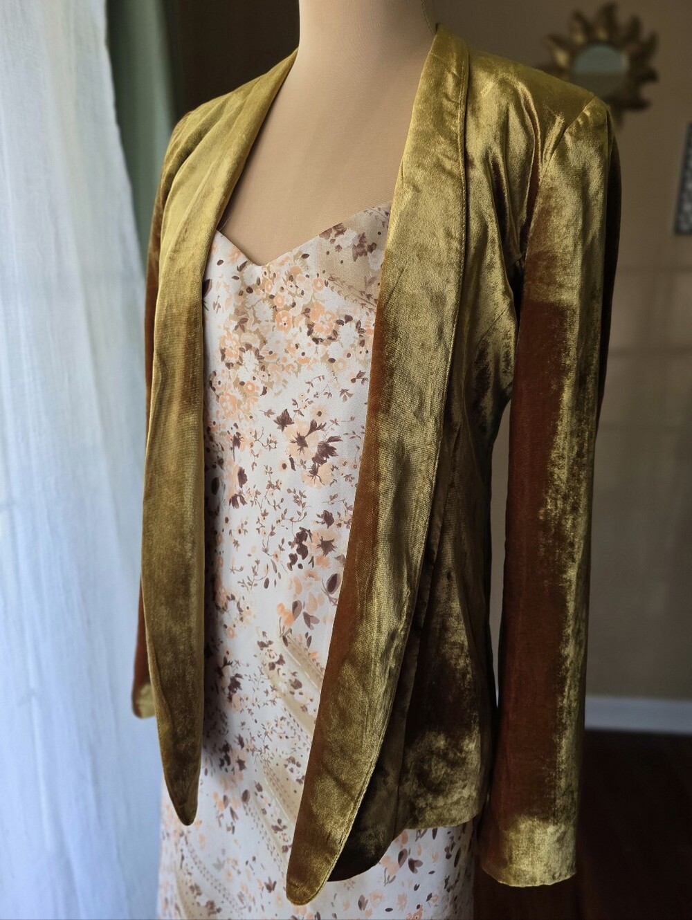 Gold Velvet Open Front Blazer Jacket Dark Academia Whimsigoth Boho LOFT XS